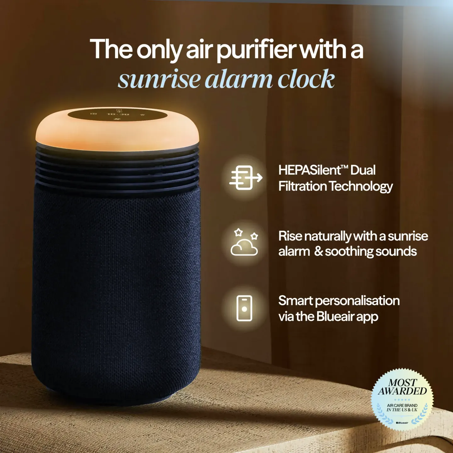Blueair Blueair Mini Restful Sunrise Clock Air Purifier Bundle - Midnight - thumbnail 2