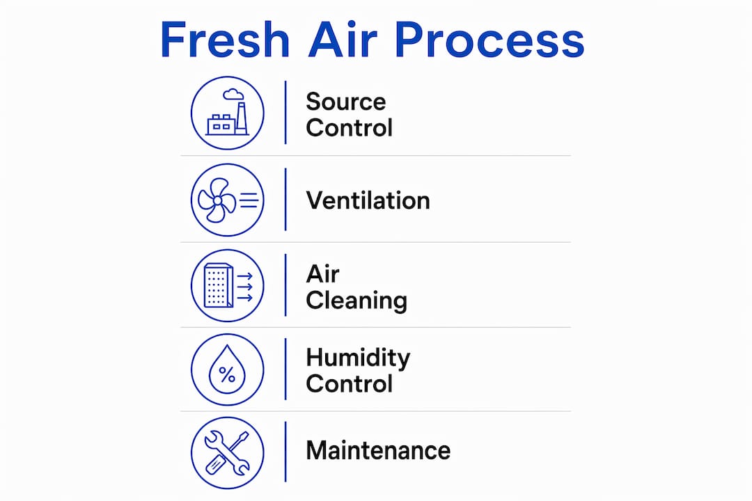 Infographic outlining steps in fresh air process for homes