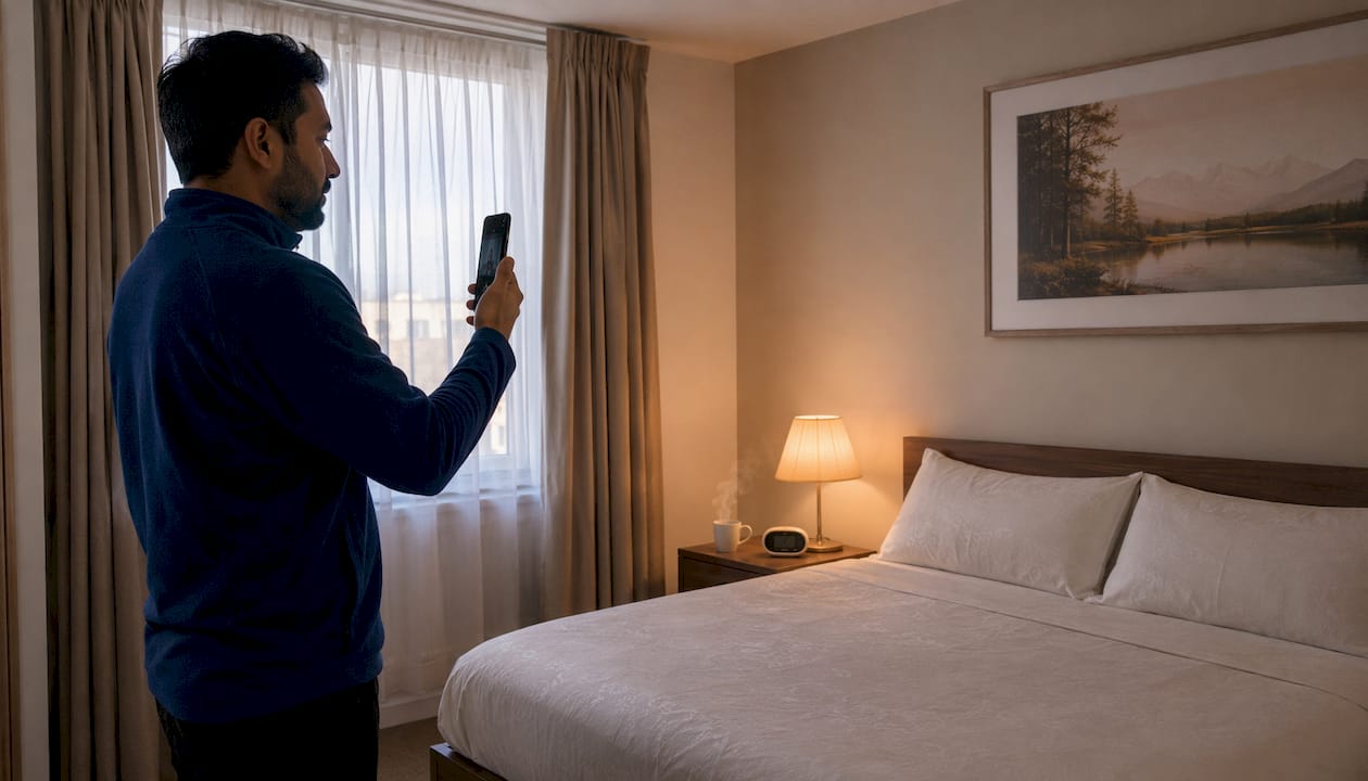 Man recording bedroom for allergy triggers