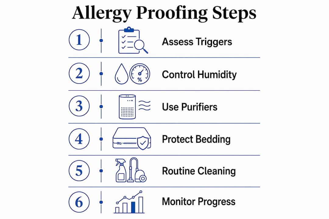 Infographic showing step-by-step allergy proofing process