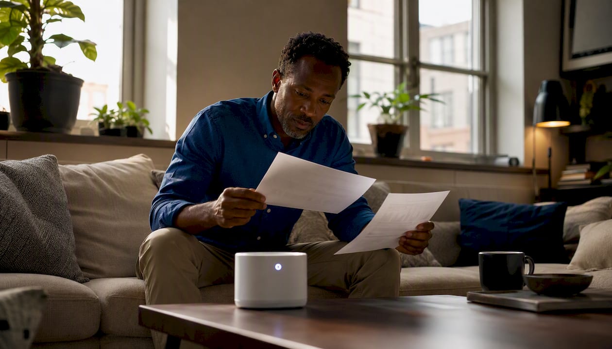Man reviewing smart home air quality data