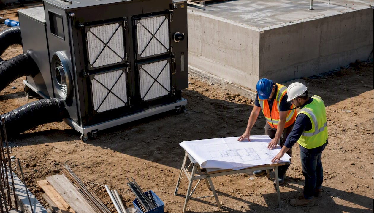 Industrial air scrubber in active worksites environment