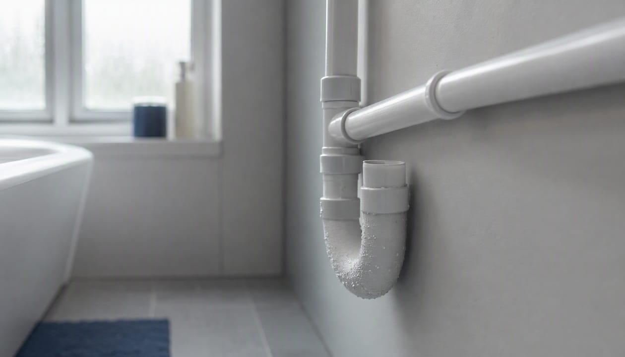 Condensate drain pipe with slope and trap