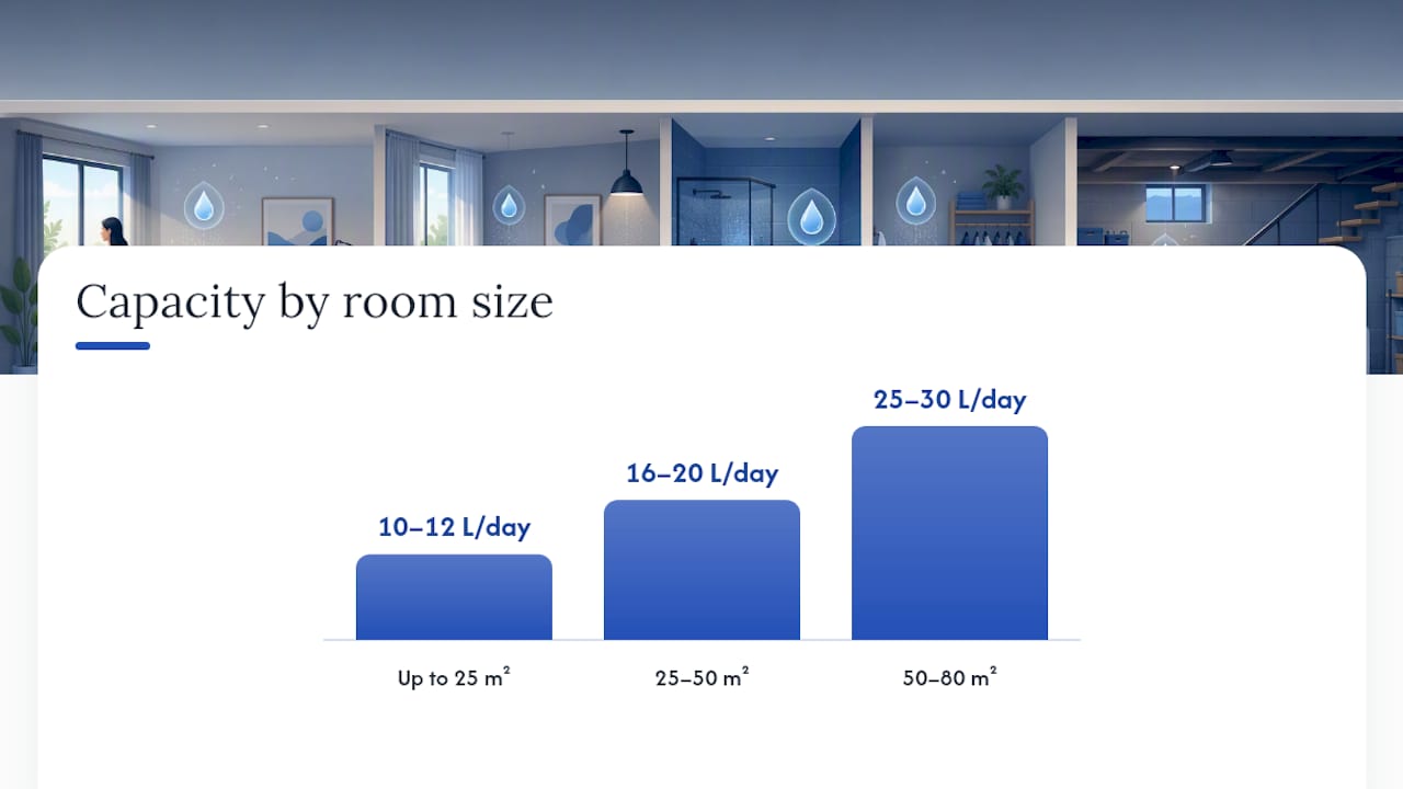 Diagram comparing dehumidifier types and capacity ratings