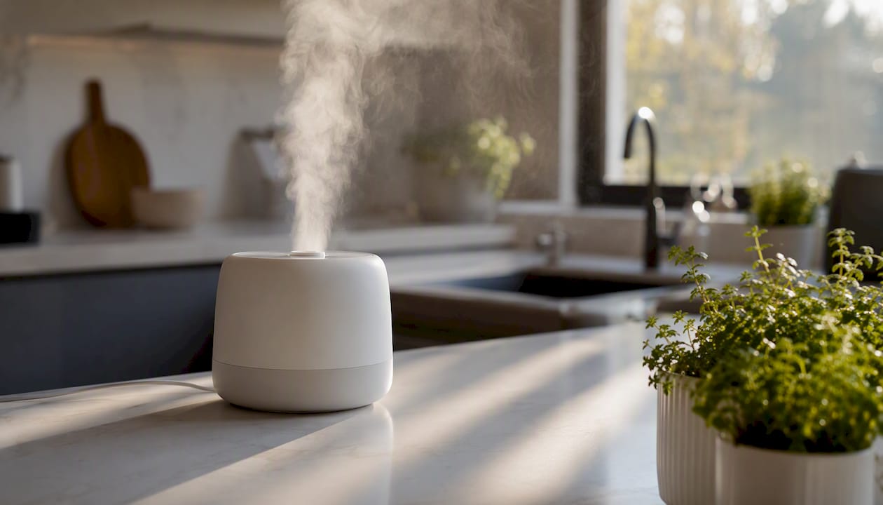 Indoor air humidifier mist for respiratory comfort