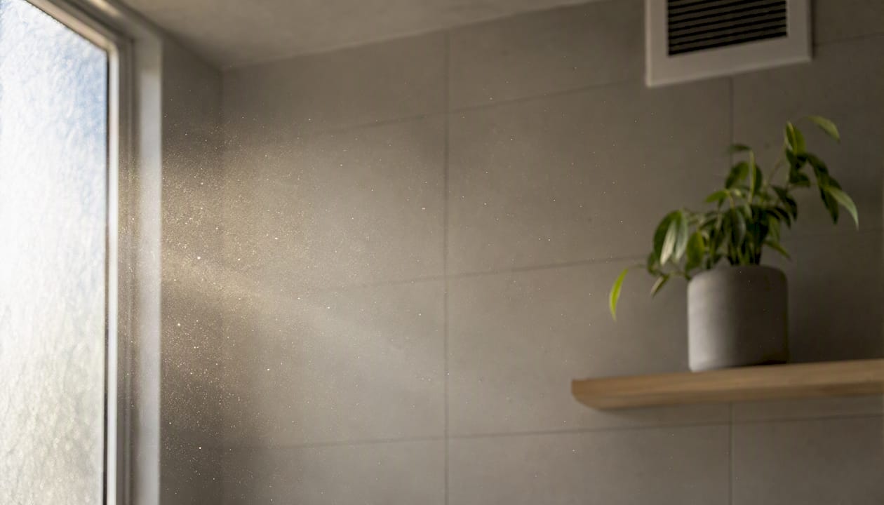 Airborne dust and pollen particles in filtered light