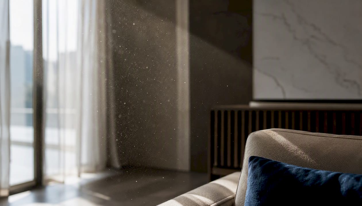 Airborne dust particles in home living room