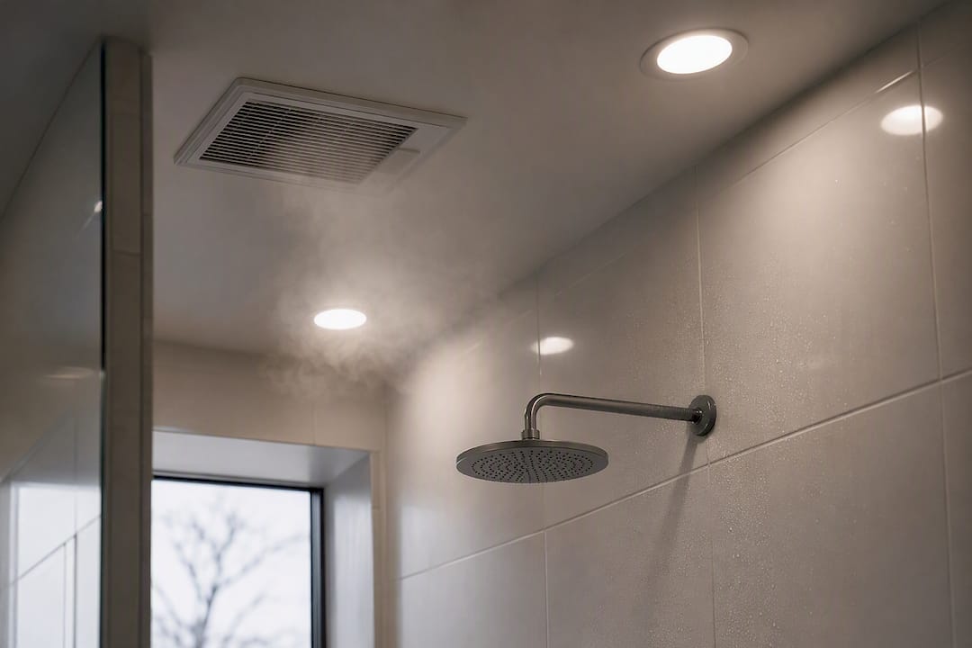 Steam flowing into bathroom extractor fan