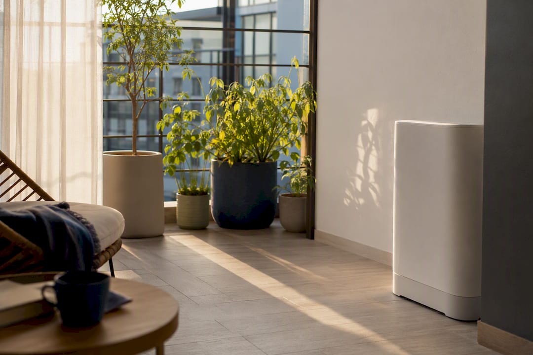 Air purifier with clearance in living room corner