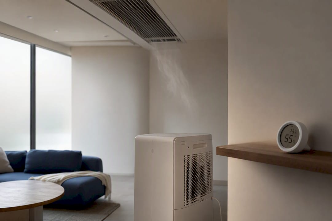 Dehumidifier near AC vent in living room