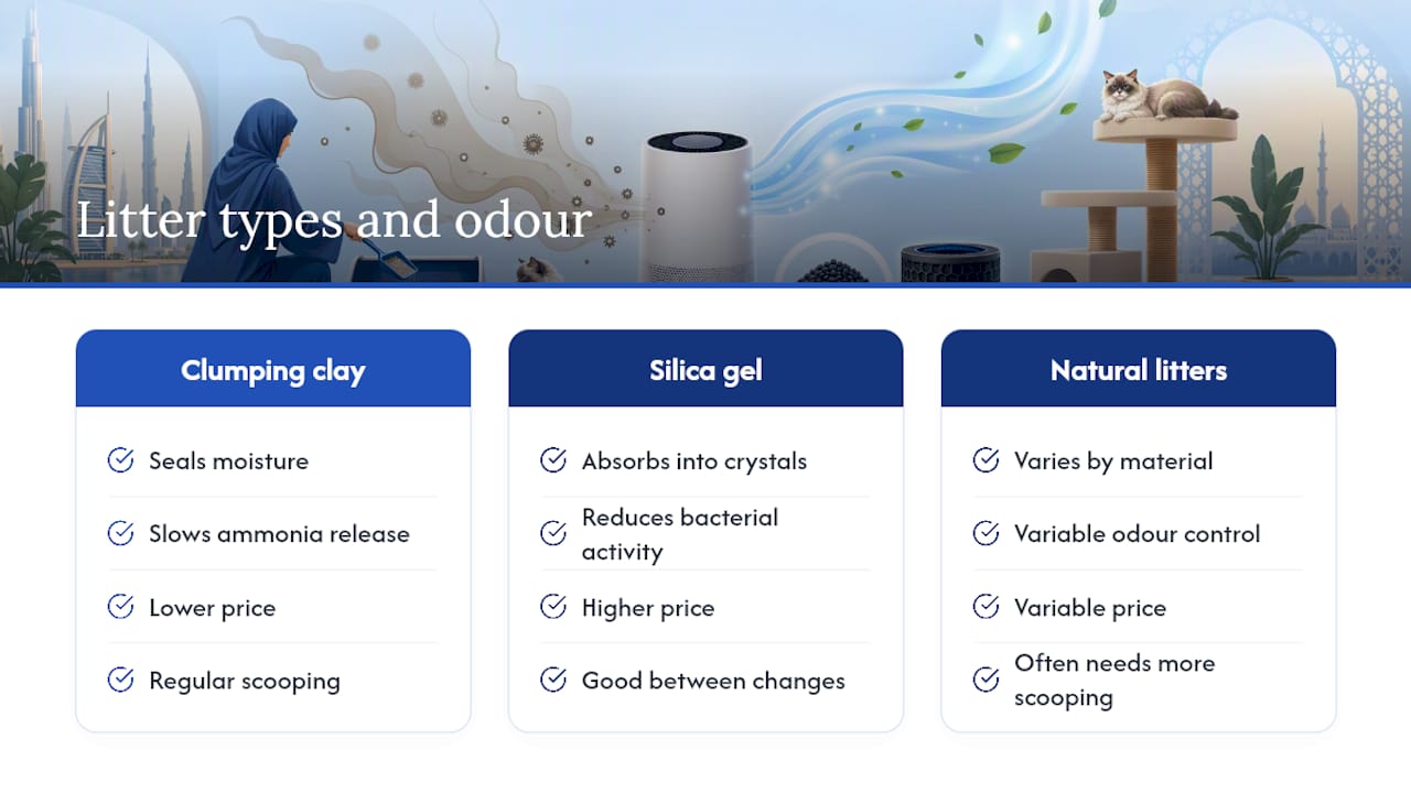 Types of cat litter designed for odour control — overview diagram