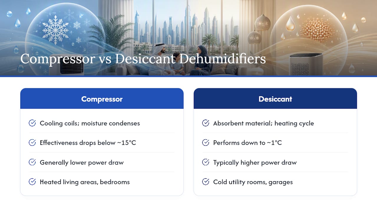 Compressor and desiccant dehumidifier comparison