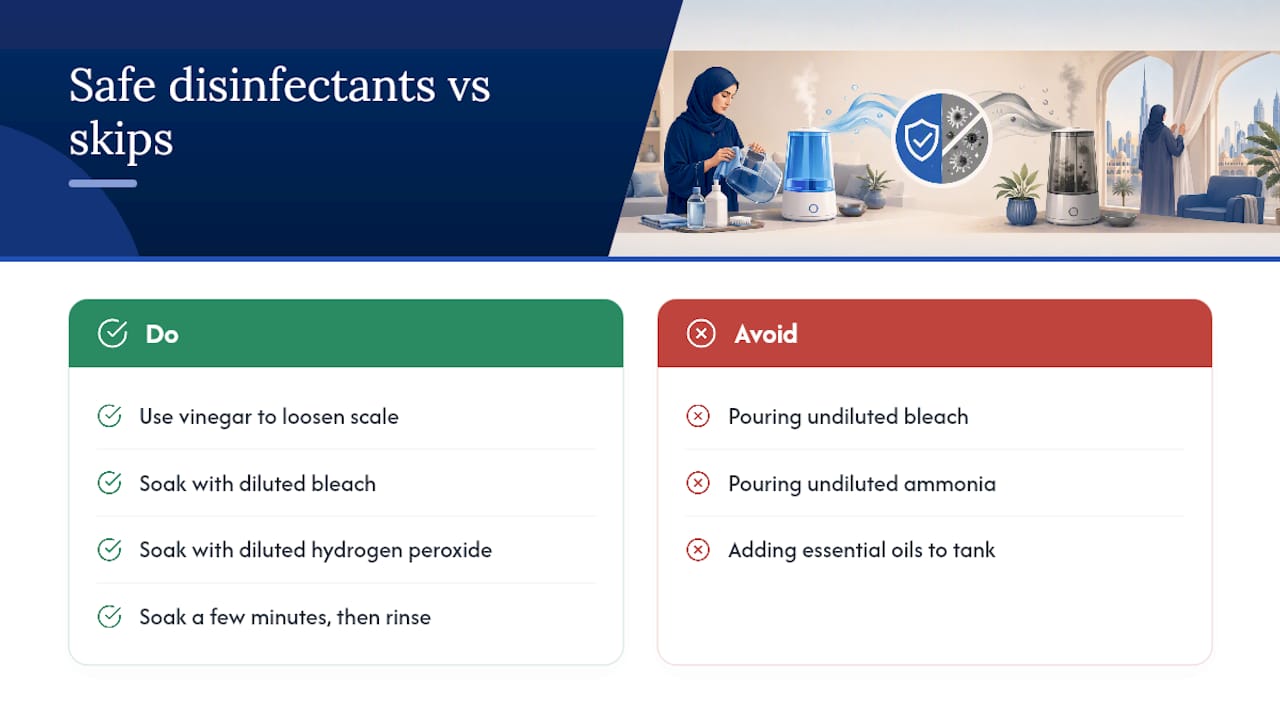 Humidifier disinfectant choices and chemicals to avoid