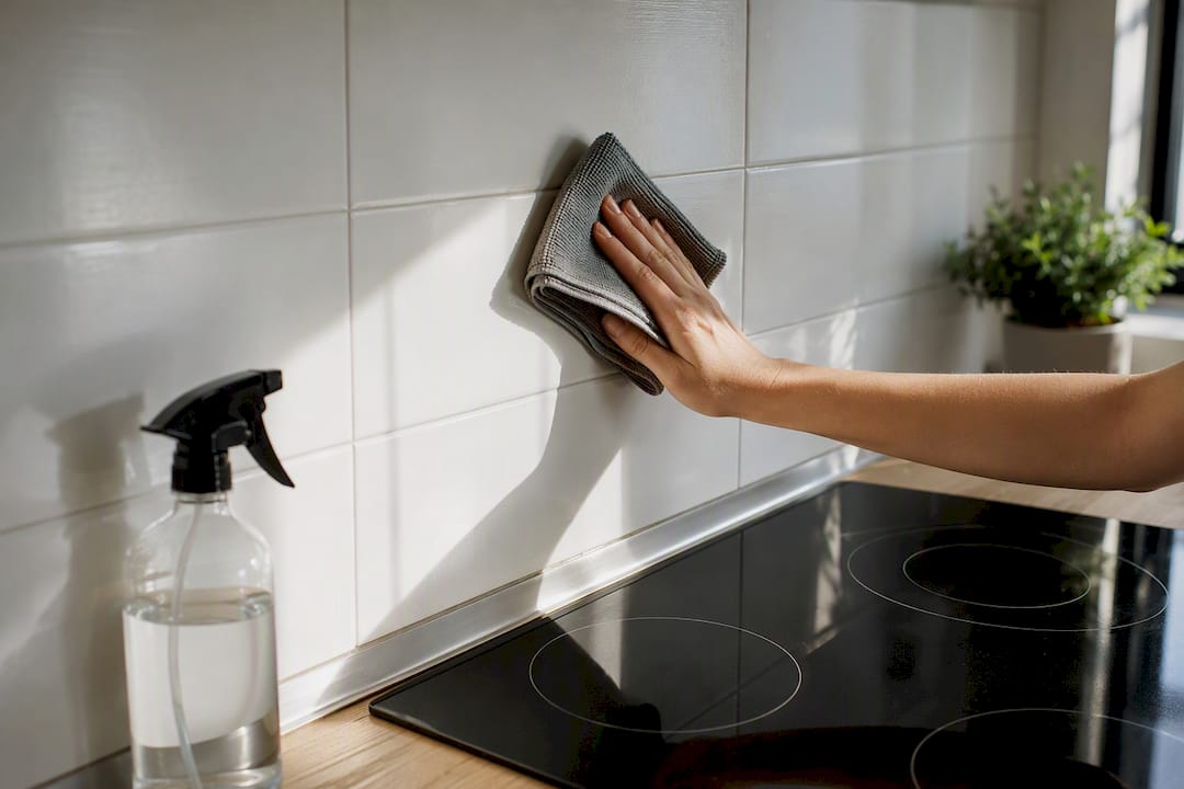Cleaning grease from a kitchen splashback