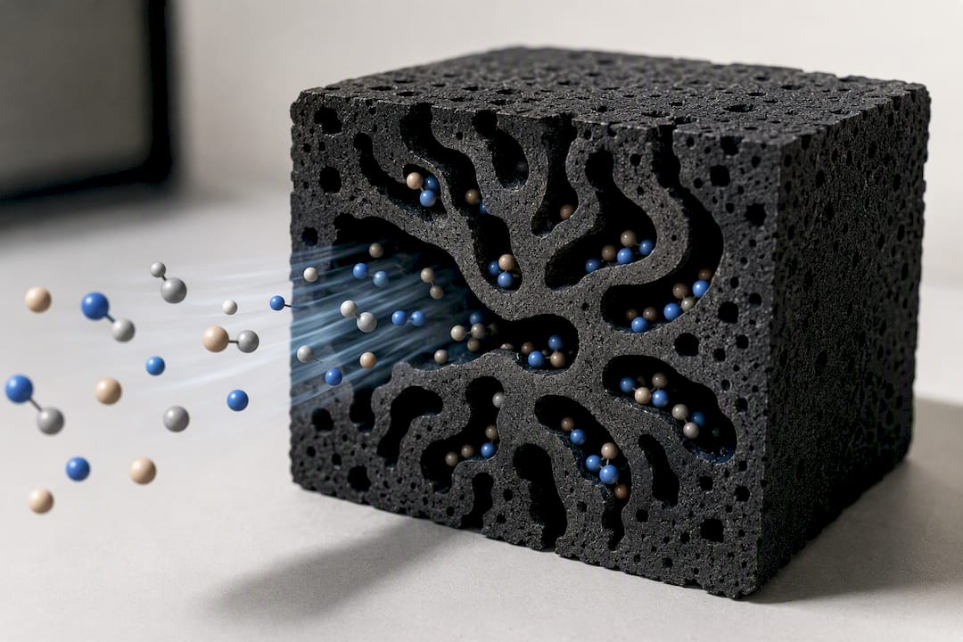 VOC molecules attaching inside porous carbon