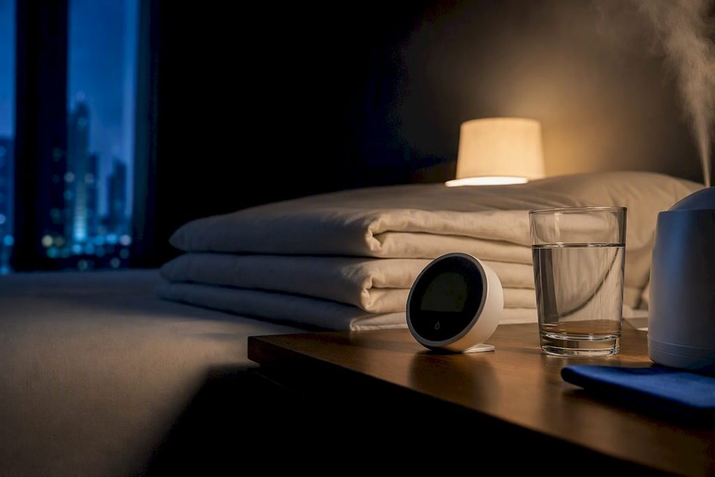 Fix dry throat at night tonight in the UAE: aim for 30–50% humidity